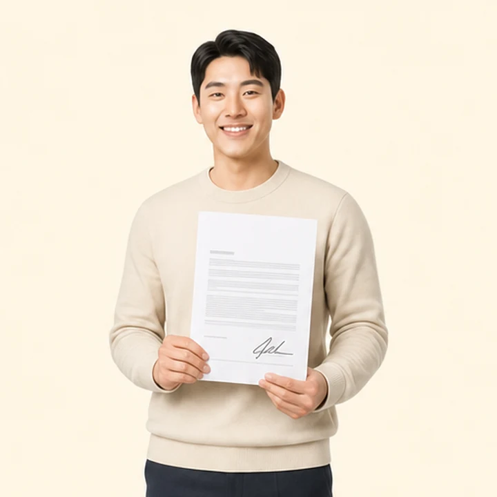 신용불량 스타리아 장기렌트 서면 견적서를 들고 있는 고객